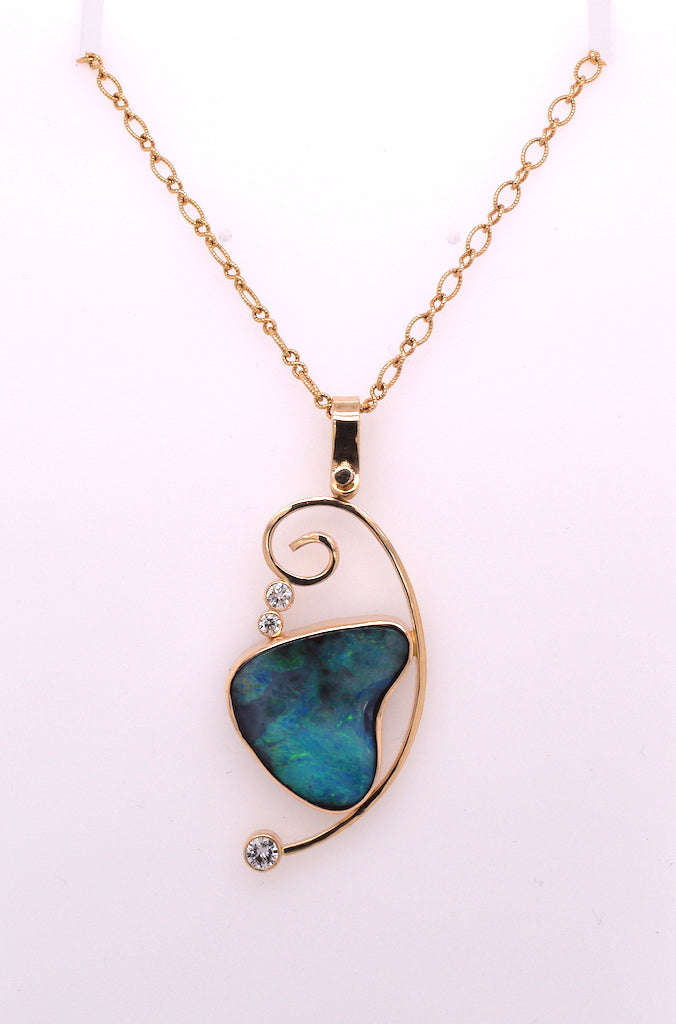 Boulder Opal and Diamond Pendant